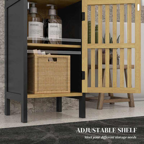 HOMCOM Bamboo-Blend Retro Cut-Out Bathroom Storage Unit, with Cupboard