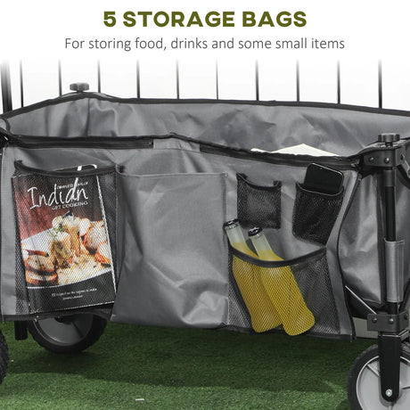 Outsunny Garden Trolley, Cargo Traile on Wheels, Folding Collapsible Camping Trolley, Outdoor Utility Wagon, Dark Grey