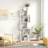 HOMCOM Bookcase, S-Shaped Wooden Bookshelf, 5 Tiers Freestanding Storage Shelf, Home Office Display Stand Rack, White