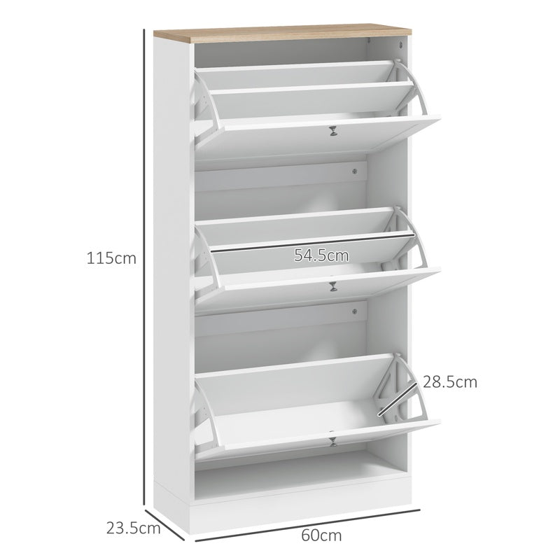 HOMCOM Modern Compact Three-Drawer Shoe Storage Cabinet - White