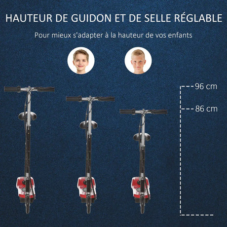 HOMCOM Powered E-Scooter Ride-On, with Brakes, Adjustable Seat, Adjustable Handlebars, Red