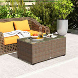 Outsunny 90 x 50cm Glass-Top Rattan Side Table - Brown