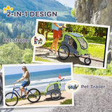 PawHut Dog Bike Trailer Pet Stroller Cart Carrier for Bicycle 360 Rotatable with Reflectors 3 Wheels Hitch Coupler Push/ Pull/ Brake Water Resistant Green