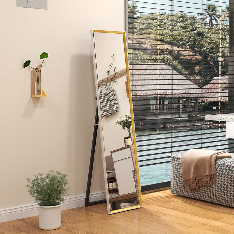 HOMCOM Full Length Mirror, 37 x 157cm Wall Mounted, Leaning, Free Standing Mirror, Framed Full Body Mirror for Living Room, Bedroom, White