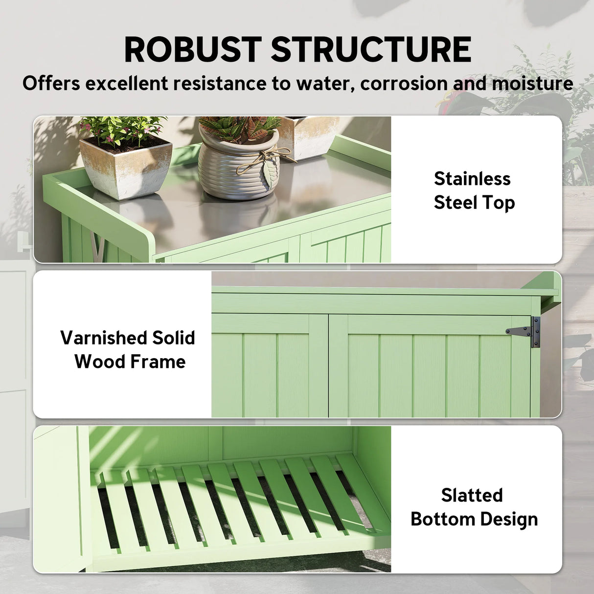 Outsunny Wooden Garden Shed, Garden Tool Storage Shed with Hinged Roof and Shelf, Outdoor Storage Cabinet with Double Doors, Light Green