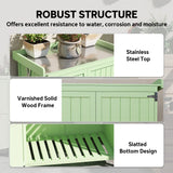 Outsunny Wooden Garden Shed, Garden Tool Storage Shed with Hinged Roof and Shelf, Outdoor Storage Cabinet with Double Doors, Light Green