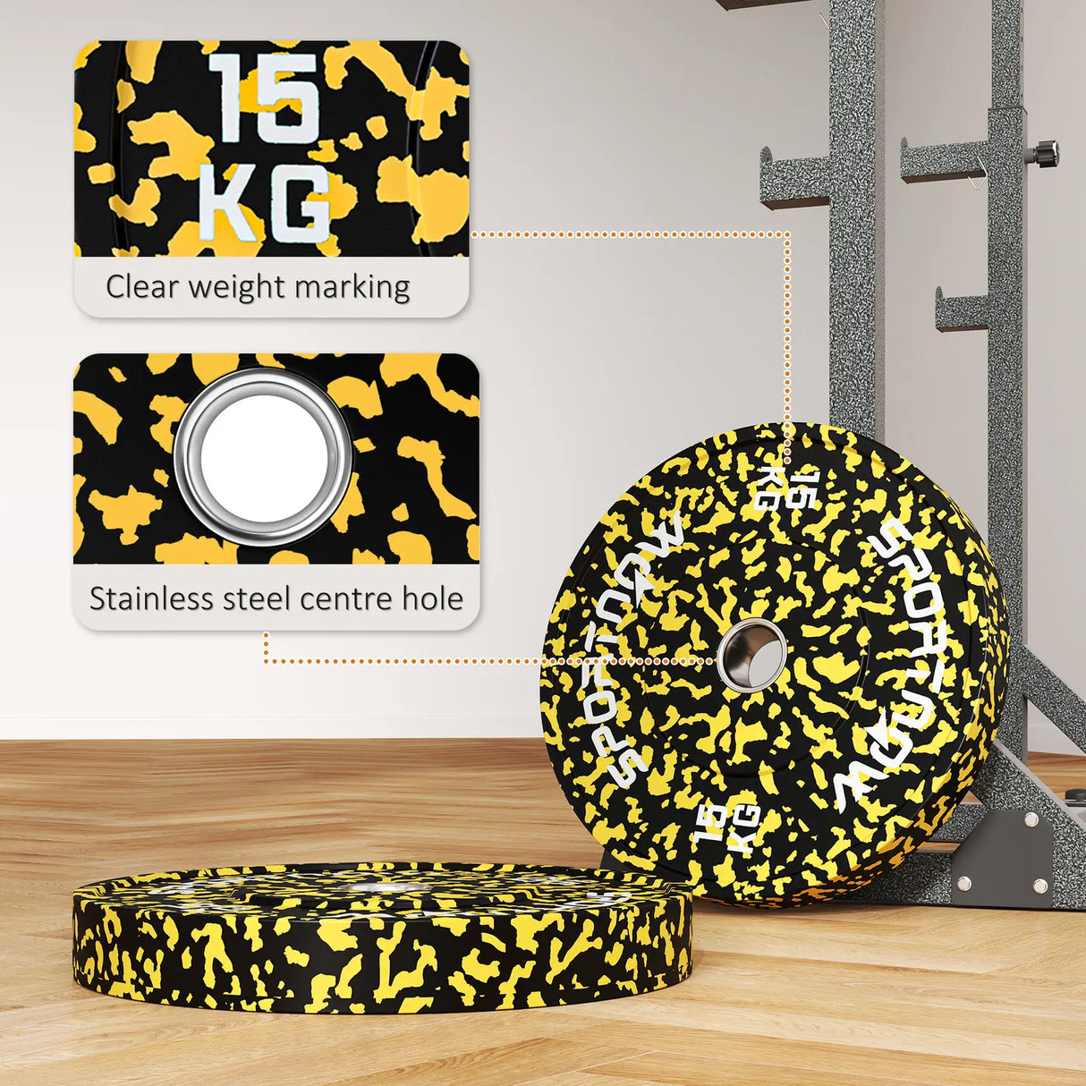 SPORTNOW Olympic Weight Plates with 5cm Holes, for Weight Lifting, 2 x 15KG