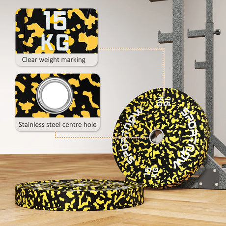 SPORTNOW Olympic Weight Plates with 5cm Holes, for Weight Lifting, 2 x 15KG