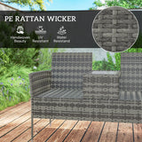 Outsunny Two-Seat Rattan Chair, with Middle Table - Charcoal Grey
