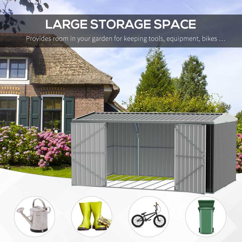 Outsunny 14 x 8ft Outdoor Garden Metal Storage Shed with Lockable Door, Tool Storage Box for Garden, Patio and Lawn, Grey