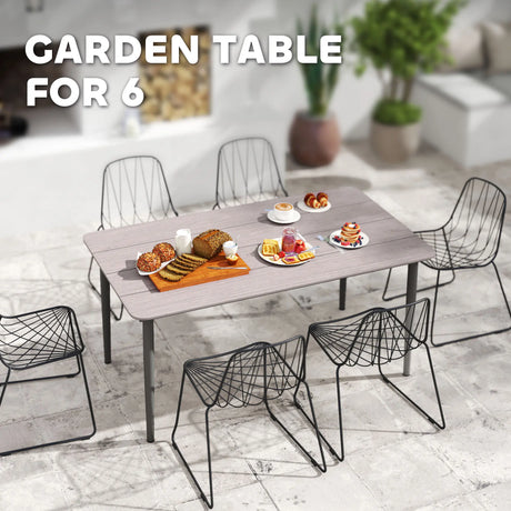 Outsunny Garden Table, Outdoor Dining Table for 6 People, 160 x 90 x 74 cm, with Rust Resistant Metal Frame, WPC Top, for Balcony, Terrace, Light Grey