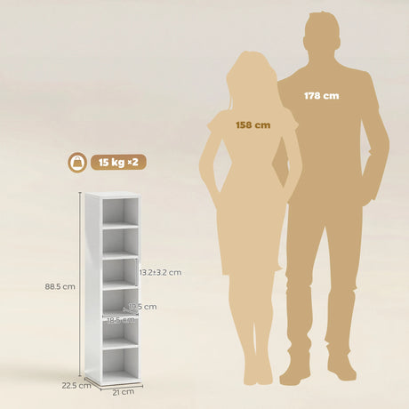 HOMCOM Set of 2 CD Media Display Shelf Unit Tower Rack with Adjustable Shelves, High Gloss White