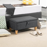 HOMCOM Linen Storage Ottoman Padded Footstool with Rubberwood Legs Ideal for Bed End, Shoe Bench, Seating, Dark Grey