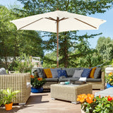 Outsunny 2.5m Patio Umbrella, Wood Garden Parasol, Sun Shade with 6 Ribs and Top Vent for Outdoor, White