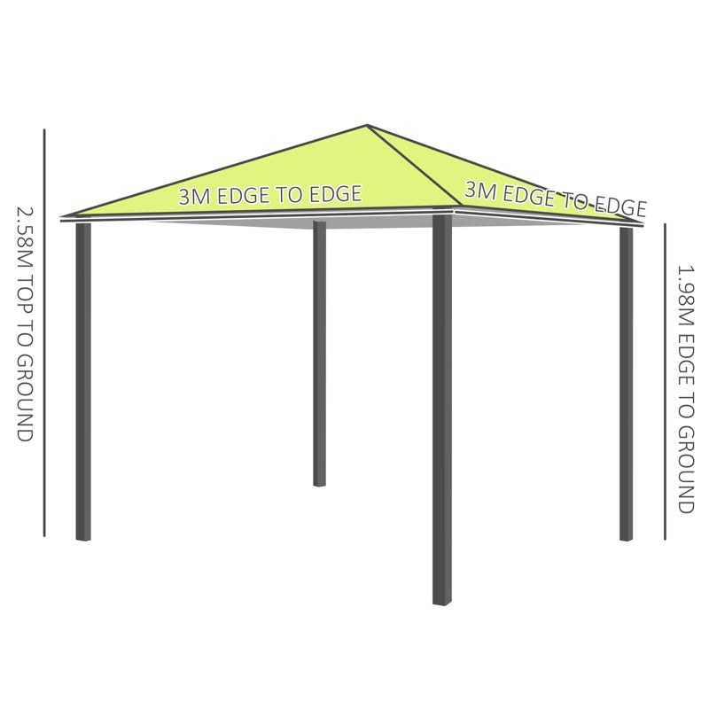 Outsunny 3 x 3(m) Garden Gazebo, Outdoor Gazebo Canopy Shelter with Curtains and Steel Frame for Lawn, Yard and Deck, Green