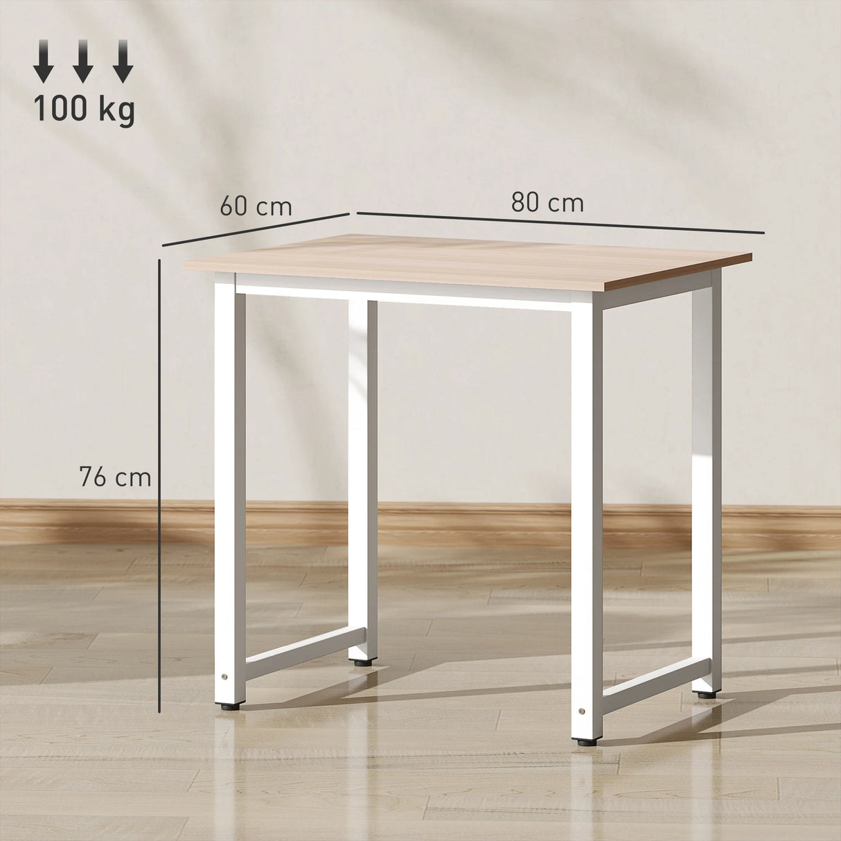 HOMCOM Computer Desk, Writing Table, 80 x 60 x 76cm Workstation for Home Office, Study with Metal Frame, Simple Assembly, White
