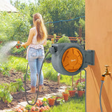 Outsunny Retractable Hose Reel Wall Mounted, 30+2m Garden Hose Pipe Reel with Lock, Auto Rewind, 7 in 1 Spray Nozzle, Includes Wall Fixings, 180 Swivel, Outdoor Watering, Orange