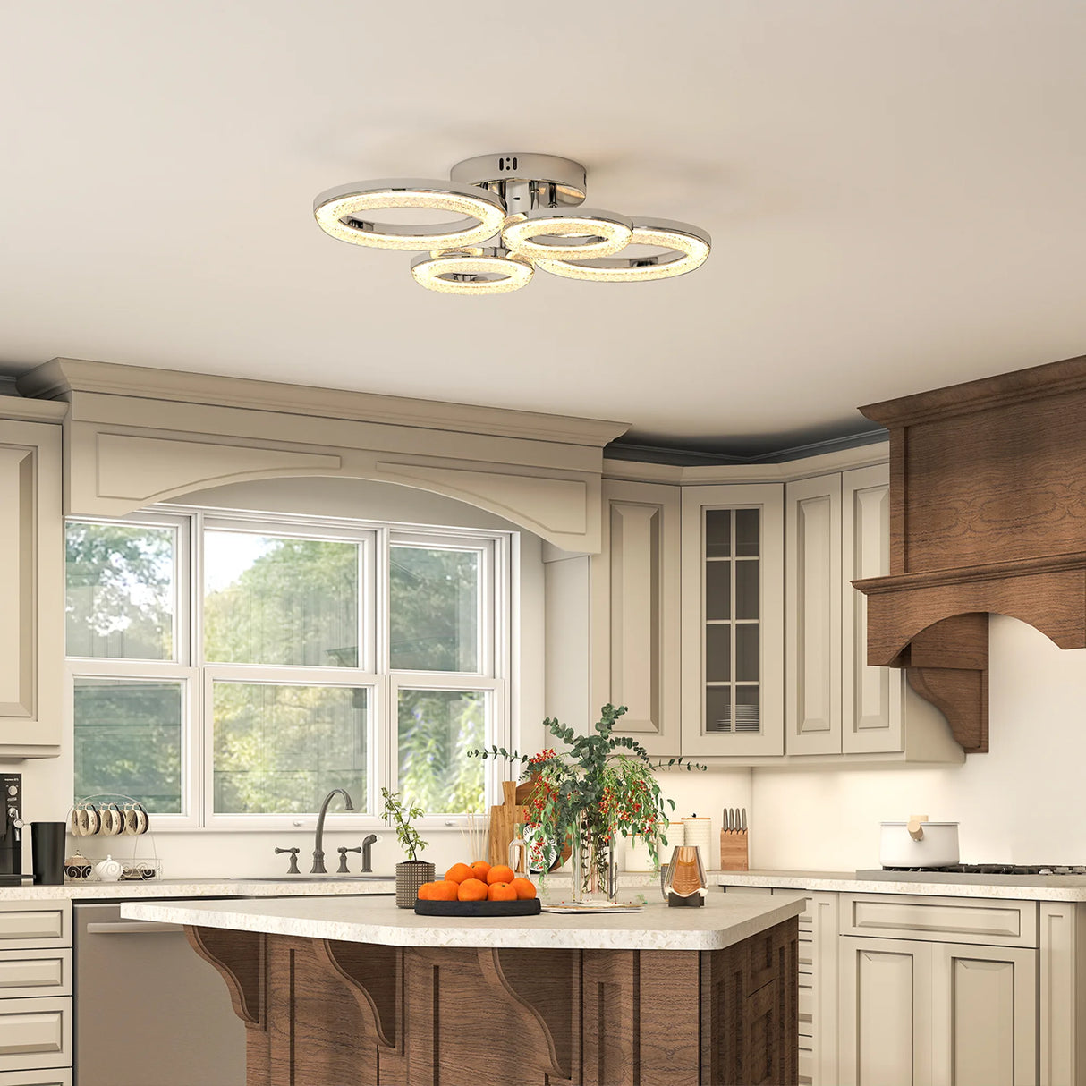 HOMCOM LED Ceiling Light, Modern 4 Rings Ceiling Lamp with Wall Switch Control, 40W 4350lm Flush Mount Ceiling Light with 3500K/4500K/6000K Colour Temperatures for Living Room, Bedroom, Silver Tone