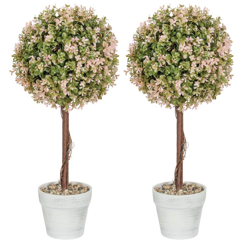 HOMCOM Set of 2 Decorative Artificial Plants, Murraya Flowers in Pot, Fake Plants for Home Indoor outdoor Decor, 60cm, Cream White