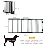 PawHut Pet Safety Gate, 3 Panels Playpen Fireplace, Foldable Metal Fence, Stair Barrier, Room Divider, Fire Guard w/ Automatic Closing Door, Black