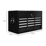 HOMCOM Steel Six Drawer Tool Storage Carry Chest, with Lock and Keys - Black