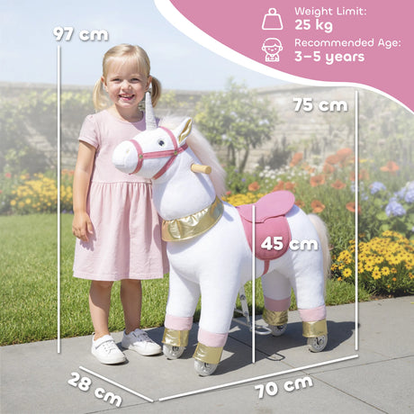 AIYAPLAY Kids Rocking Horse, Plush Walking Horse with Wheels, Ride On Unicorn Toy for Ages 3-5 Years Old, White