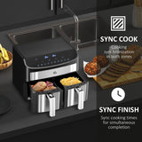 HOMCOM Dual Zone Air Fryer, 10-in-1 8L with Sync Cook & Sync Finish, 60-Minute Timer for Oil Free & Low Fat Cooking, 2400W