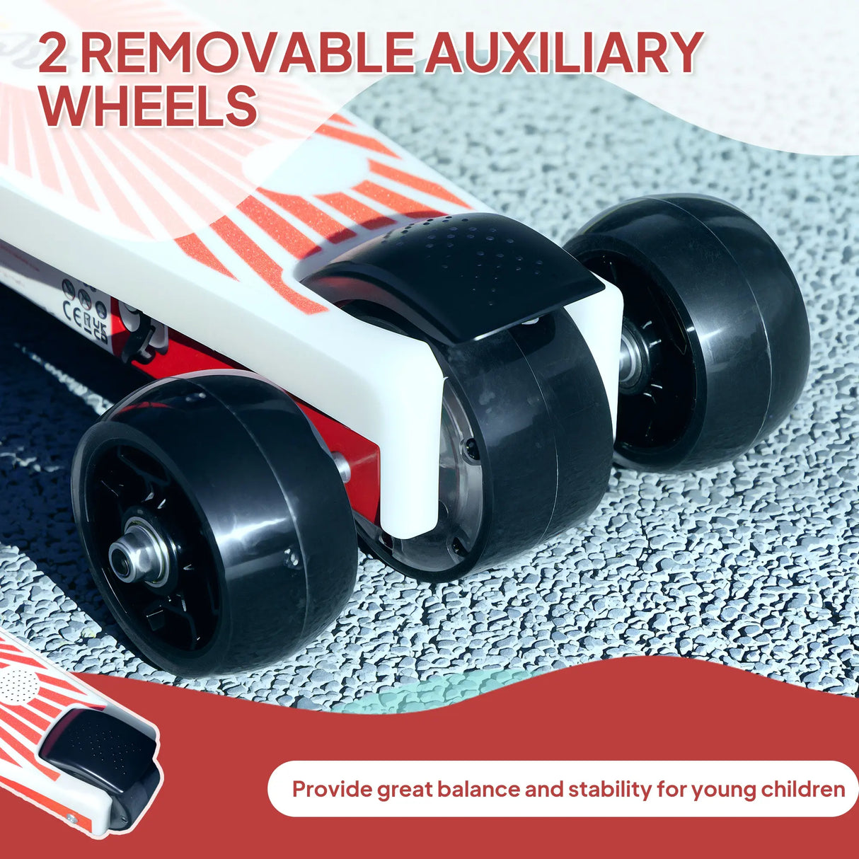 AIYAPLAY Electric Scooter for Kids Aged 4-7 Years, with Flashing LED Lights, Rear Auxiliary Wheels, Red