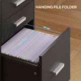 HOMCOM 3 Drawer Filing Cabinet, Rolling File Cabinet with Edged Top for Letter, A4 Size, Hanging File Folders, Black