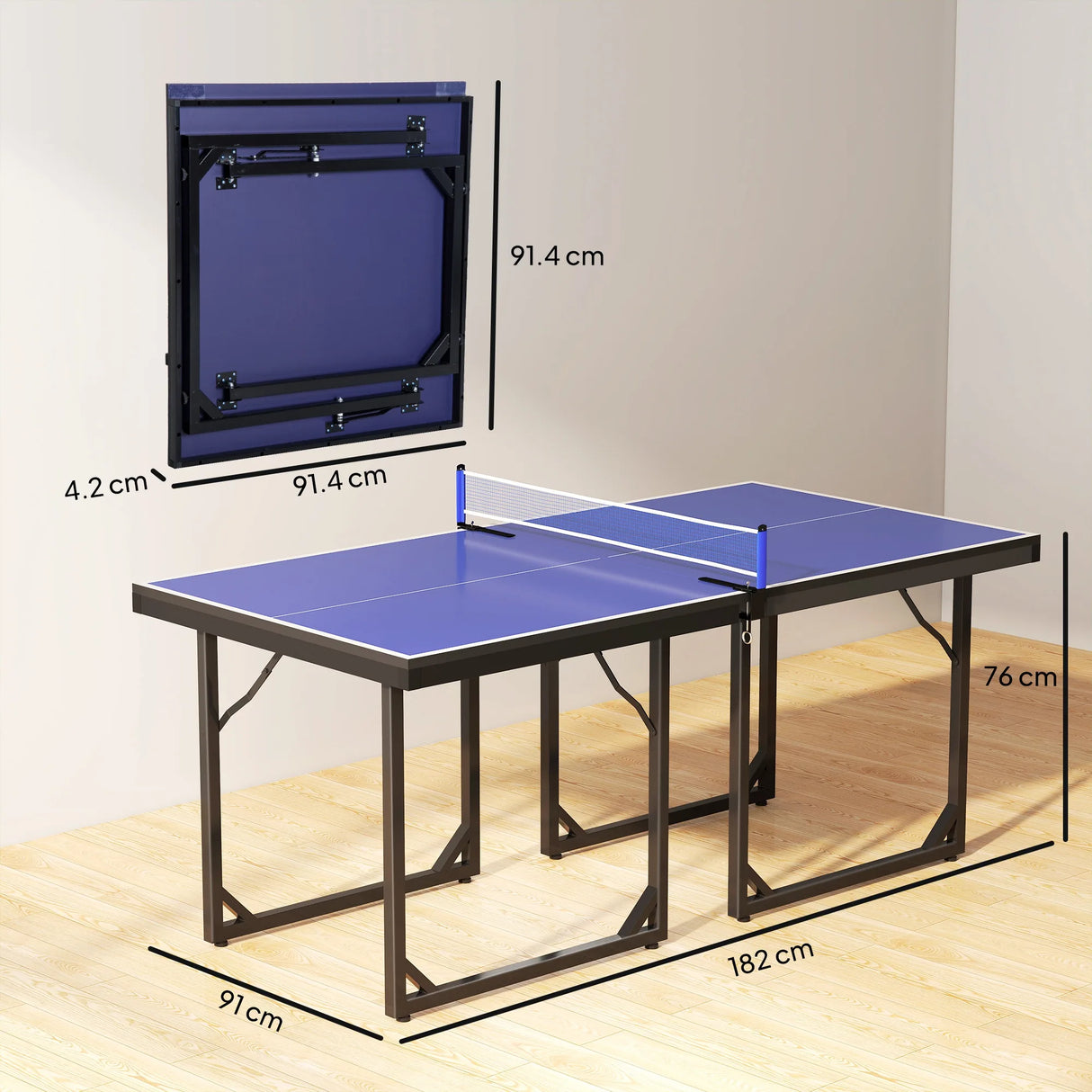 HOMCOM 6ft Table Tennis Table, Ping Pong Table with Net, Foldable and Portable Ping Pong Set for Indoor Outdoor Use, Easy Assemble, Midsize, Blue