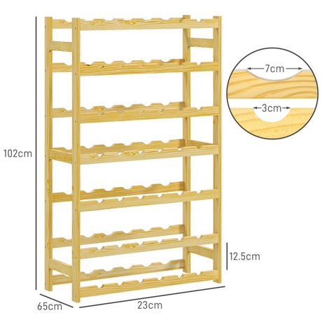 HOMCOM 42-Bottle Wooden Wine Rack - Natural Finish