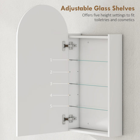 HOMCOM Arched Bathroom Mirror Cabinet with Adjustable Glass Shelves - White