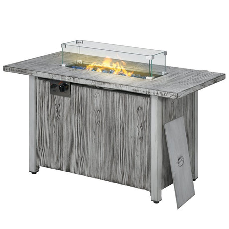 Outsunny 50,000 BTU Gas Fire Pit Table with Cover and Glass Screen - Grey