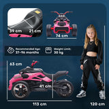 AIYAPLAY 12V Kids Electric Ride On Car with 3 Wheeler, MP3 Player, Horn, 2 Speeds, LED Lights for Boys & Girls Ages 3-8, Pink