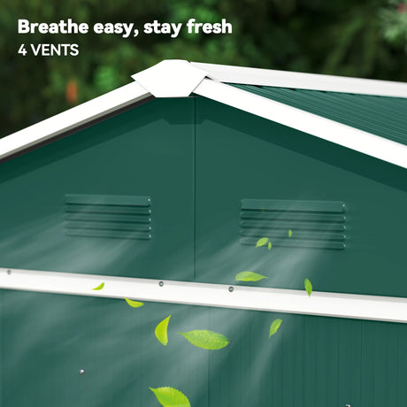 Outsunny 6.5ft x 3.5ft Metal Garden Storage Shed for Outdoor Tool Storage with Double Sliding Doors and 4 Vents, Green