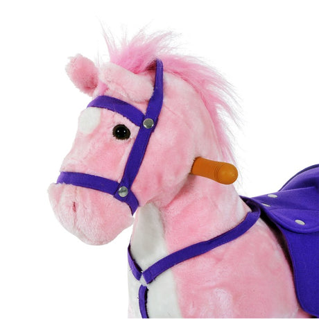 HOMCOM Rocking Horse Kids Ride on Walking Horse Animal Pony Wheeled Riding Plush Toy w/Sound for 3 Years and Up (Pink)