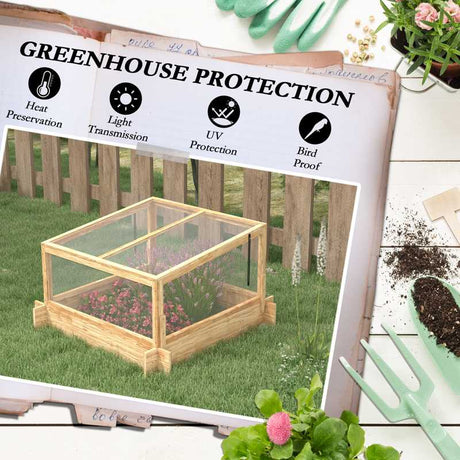 Outsunny 2-In-1 Wooden Greenhouse Planter Box - Natural