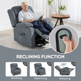 HOMCOM Power Lift Recliner Chair with Massage, Overstuffed Lift Chair for Elderly with Footrest, Remote and Side Pocket, Grey