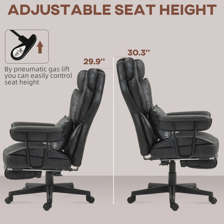 HOMCOM Office Chair with 6 Point Massage and Heat, Ergonomic Desk Chair with Foot Rest, Lumbar Support, Reclining Function and Wide Seat, Height-Adjustable High Back Swivel Rolling for Home, Black