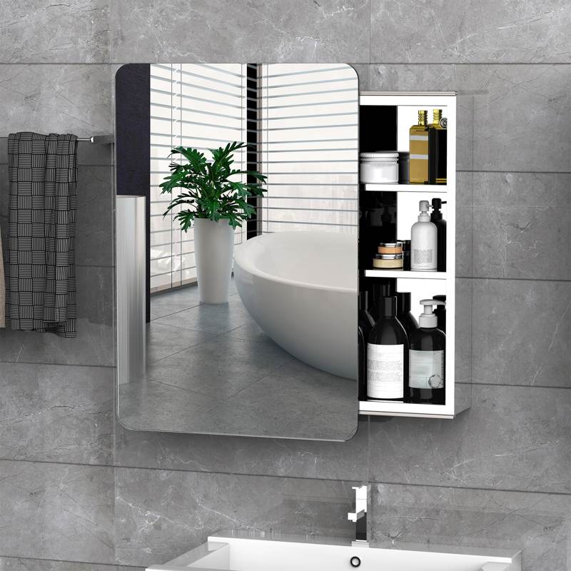 kleankin Bathroom Storage Cabinet w/Sliding Mirror Door, Wall Mounted Bathroom Cabinet with 3 Shelves, Stainless Steel Frame, 46W x 66H cm