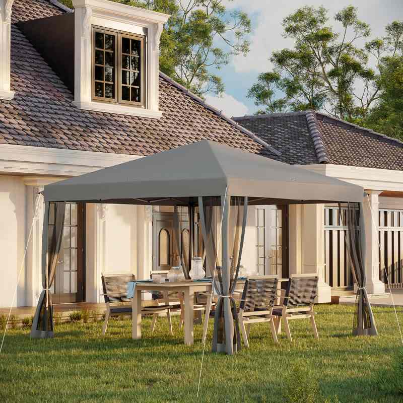 Outsunny 3 x 3 m Pop Up Gazebo, 420D Garden Tent Canopy with Removable Mesh Sidewall Netting, Carry Bag for Garden Patio Outdoor, Light Grey