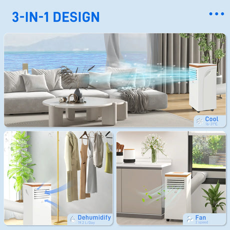 HOMCOM 9000 BTU Air Conditioning Unit, 3-in-1 Portable Air Conditioner, Dehumidifier, Cooling Fan with Remote, LED Display, 2 Speeds, 24H Timer, Window Venting Kit, 28m2