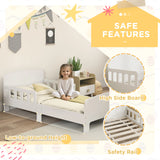 AIYAPLAY Toddler Bed, Kids Bed Frame with Safety Side Rails, Kids Bedroom Furniture for Ages 3-8 Years, White