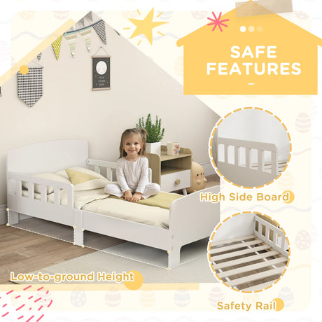 AIYAPLAY Toddler Bed, Kids Bed Frame with Safety Side Rails, Kids Bedroom Furniture for Ages 3-8 Years, White