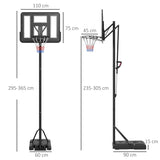 SPORTNOW Height Adjustable Basketball System, Freestanding Basketball Hoop and Stand w/ Wheels, 2.35-3.05m