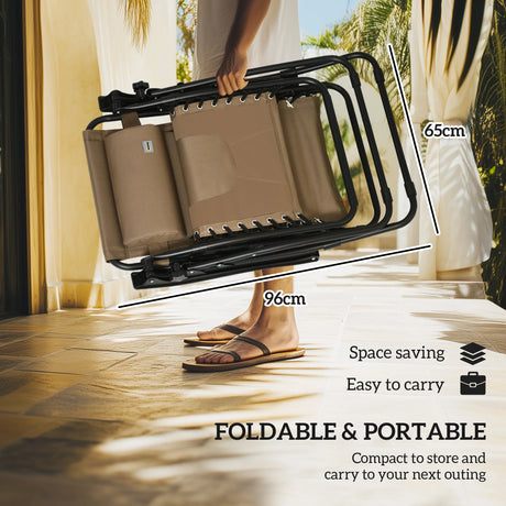 Outsunny Zero Gravity Lounger Chair Set of 2, Folding Reclining Patio Chair with Shade Cover, Cup Holder, Soft Cushion and Headrest for Poolside, Camping, Coffee