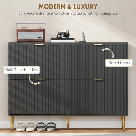 HOMCOM Elegant Four-Drawer Shoe Cabinet - Black