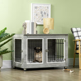 PawHut Dog Crate Furniture, Side End Table, Indoor Dog Kennel with Soft Washable Cushion, Wire Mesh, Large Top, for Medium and Large Dogs,90 x 58 x 65, Grey