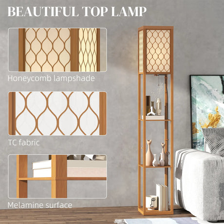 HOMCOM Three-Shelf Standing Lamp - Natural