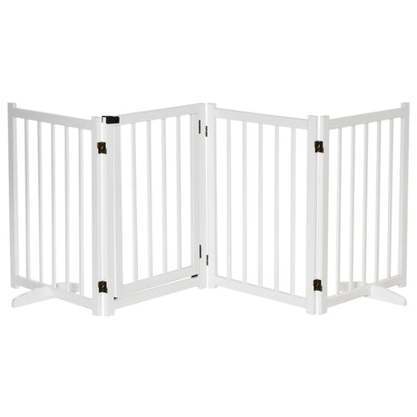 PawHut Wooden Dog Gate, Dog Fence Indoor, 80 cm Tall Freestanding Pet Gate for Small and Medium Dogs with 4 Panels, 2 Support Feet, White